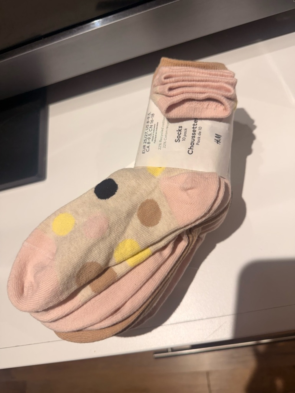 H&M Pink, Beige and Yellow Polka Dot Ankle Socks - 3 Pack